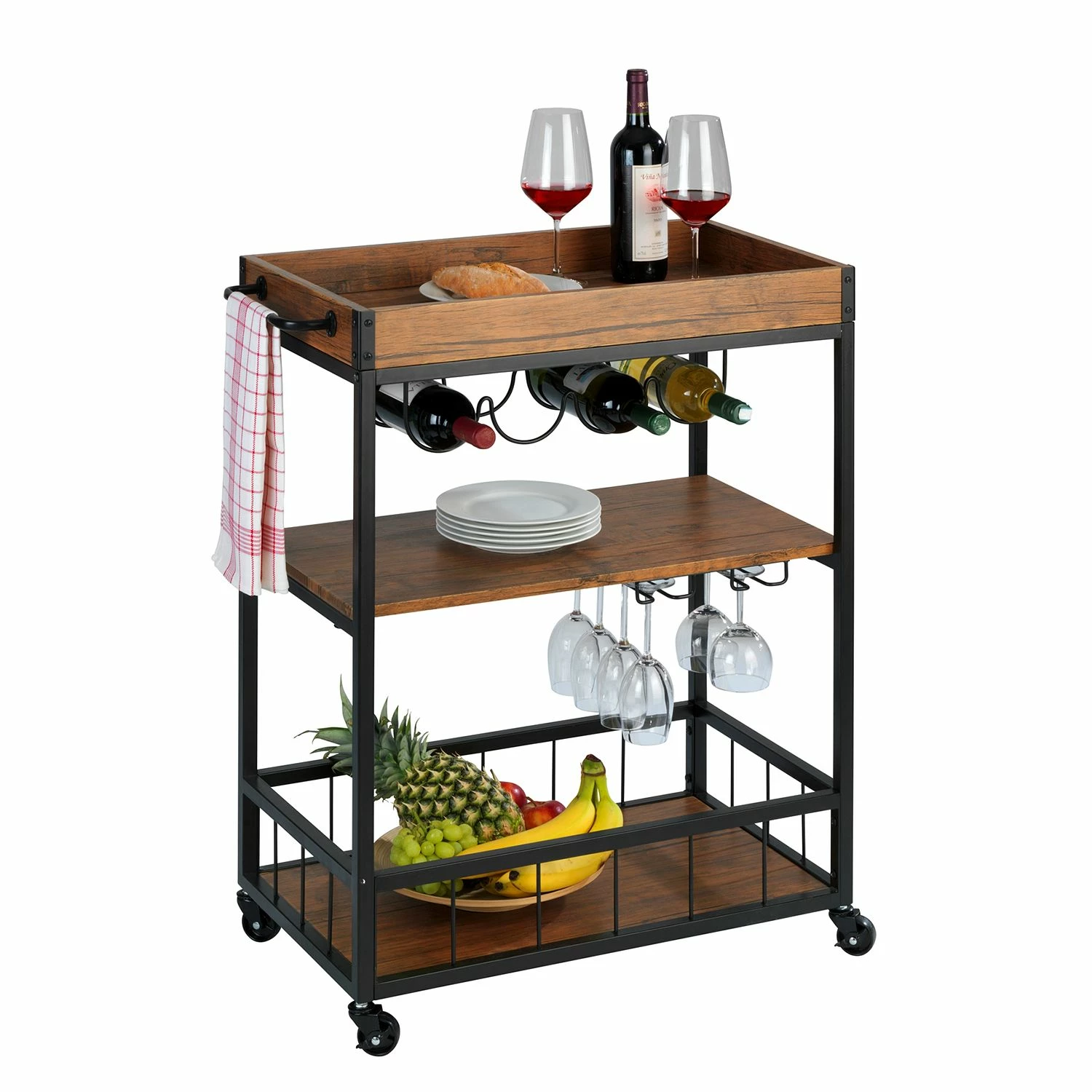 WENKO Servierwagen Rustico - Metall - Schwarz / Walnuss Dekor 3 WENKO Servierwagen Rustico - Metall - Schwarz / Walnuss Dekor – Bild 3