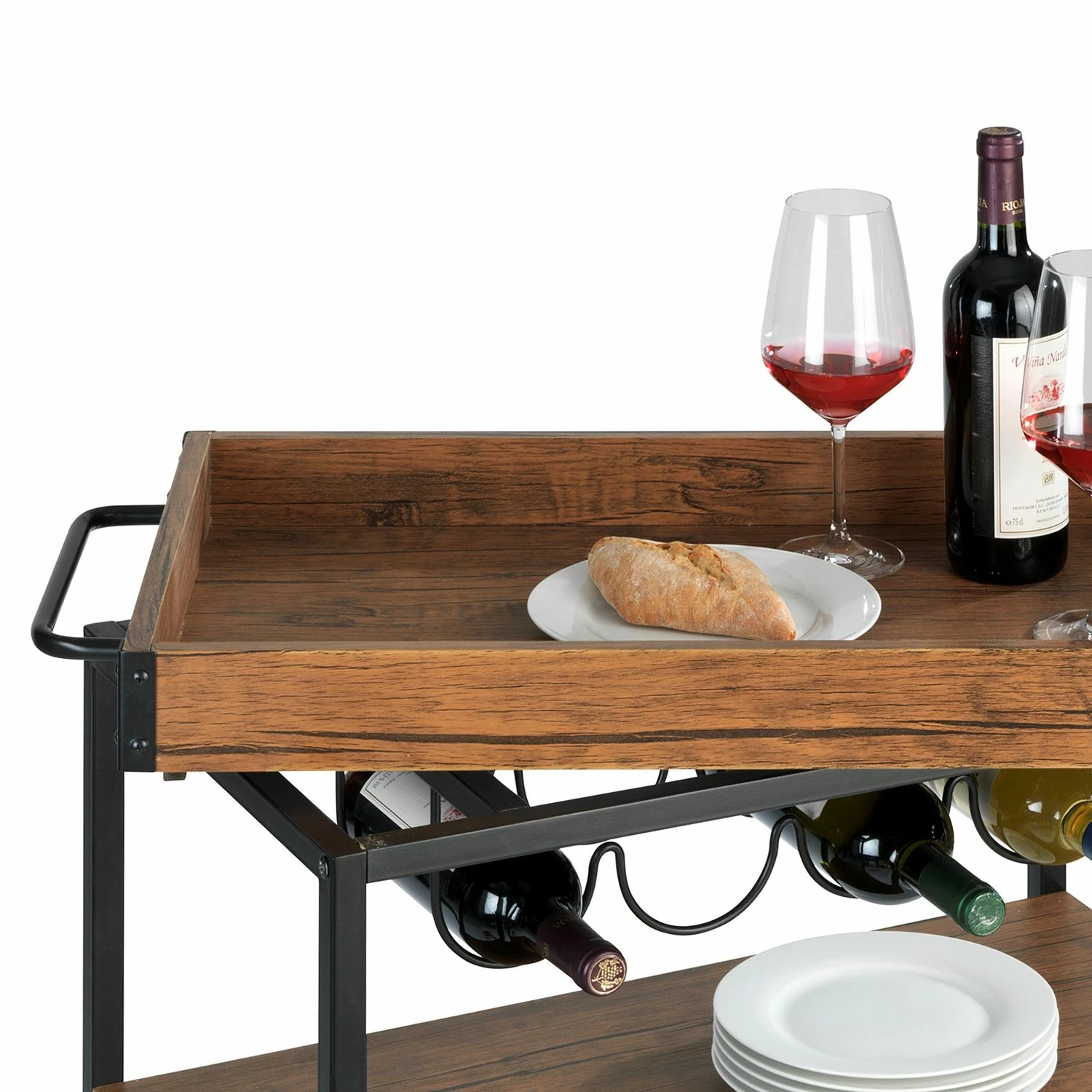 WENKO Servierwagen Rustico - Metall - Schwarz / Walnuss Dekor 4 WENKO Servierwagen Rustico - Metall - Schwarz / Walnuss Dekor – Bild 4