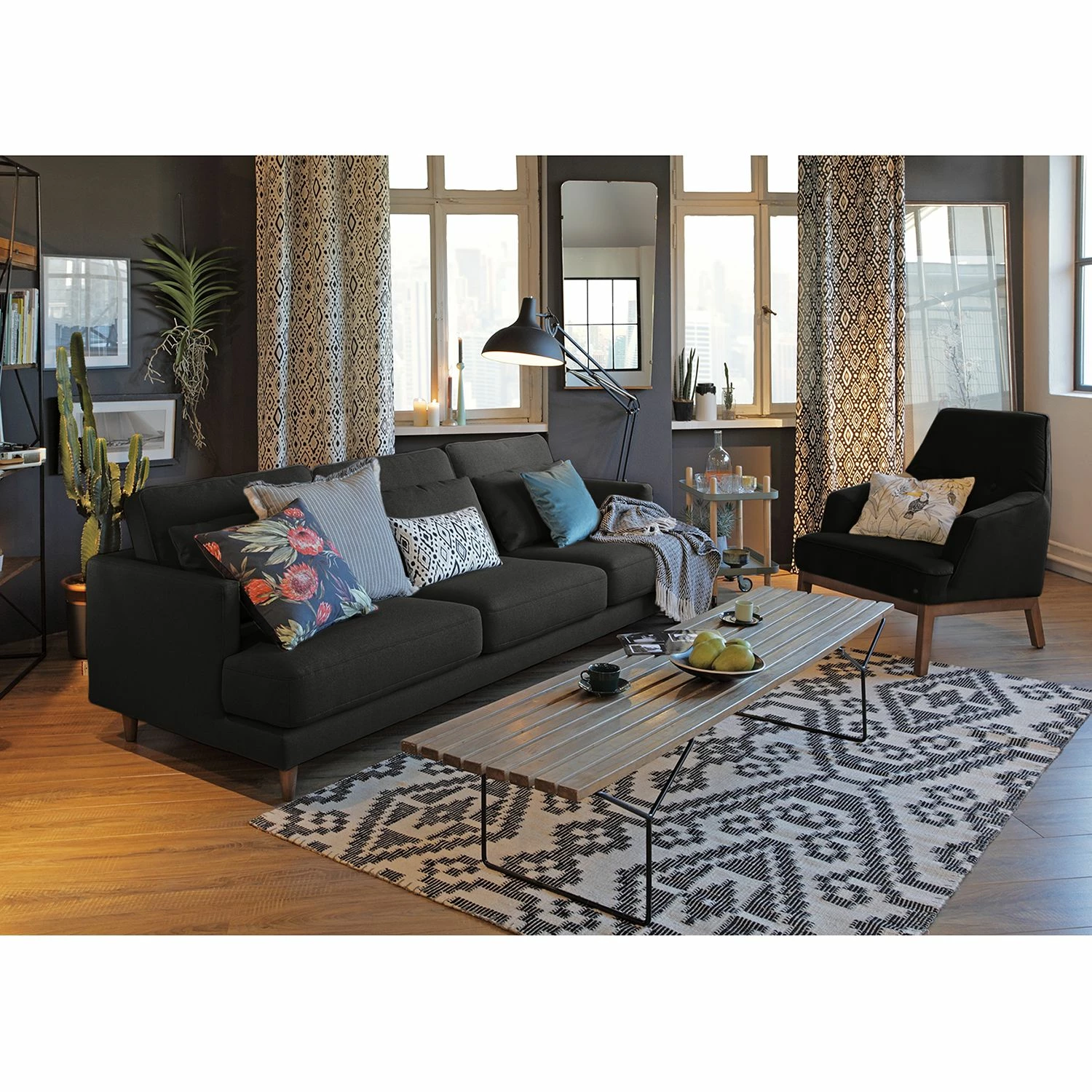 Tom Tailor Sofa Westcoast (3-Sitzer) - Webstoff - Schwarz - 3 Kissen 3 Tom Tailor Sofa Westcoast (3-Sitzer) - Webstoff - Schwarz - 3 Kissen – Bild 3