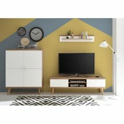 Norrwood Wohnwand Gyland VI (3-teilig) - Matt Weiß / Eiche Riviera Dekor