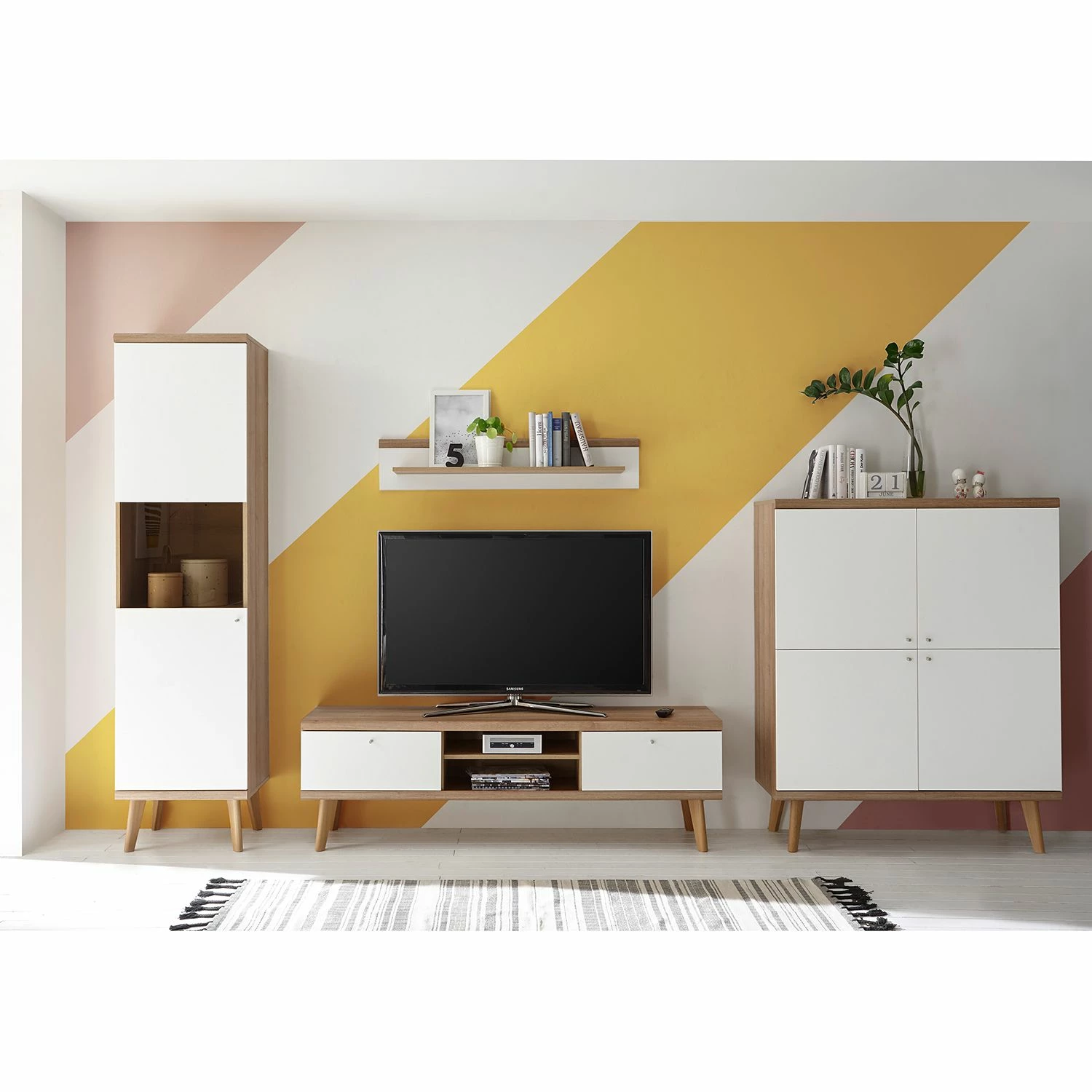 Norrwood Wohnwand Gyland VII (4-teilig) - Matt Weiß / Eiche Riviera Dekor 1 Norrwood Wohnwand Gyland VII (4-teilig) - Matt Weiß / Eiche Riviera Dekor