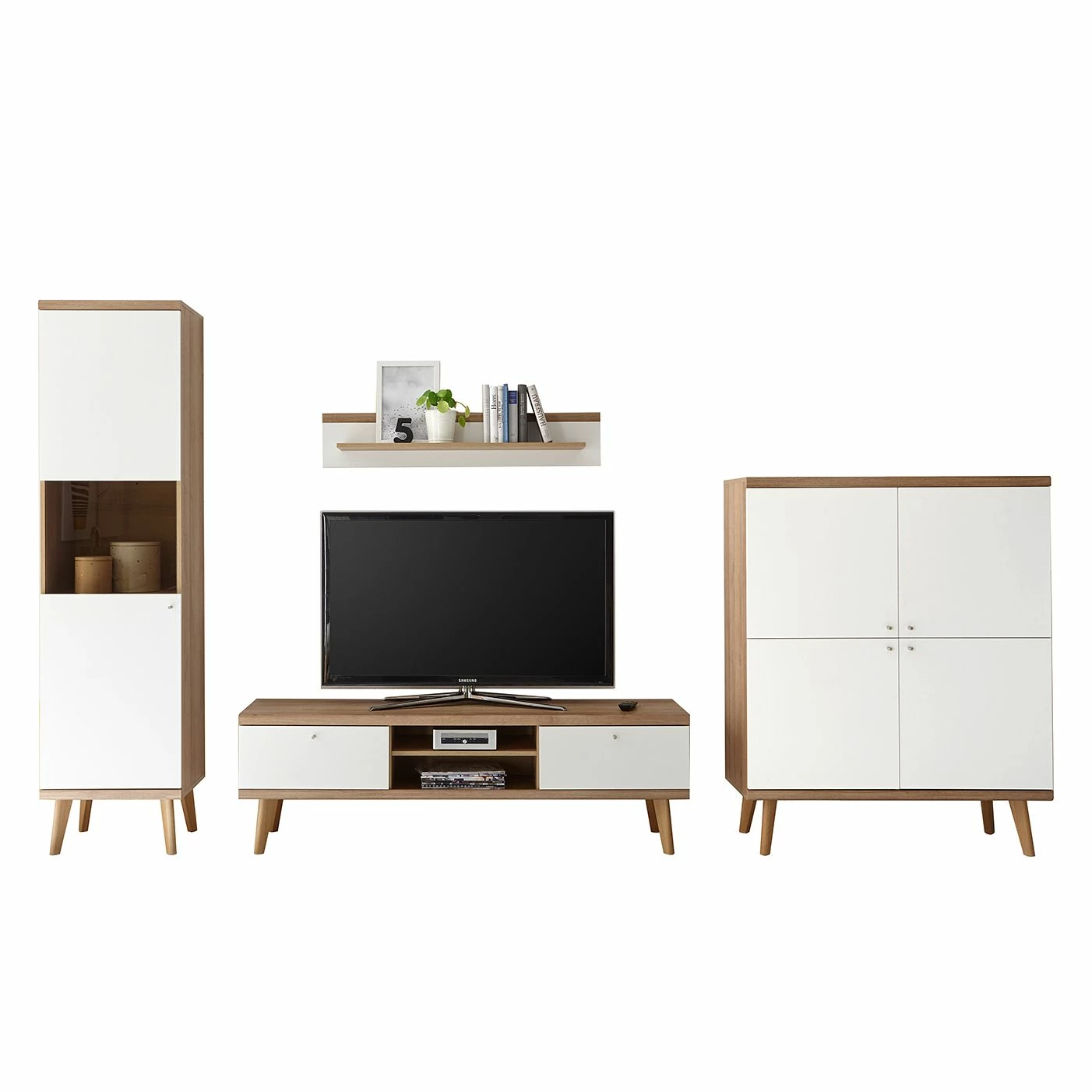 Norrwood Wohnwand Gyland VII (4-teilig) - Matt Weiß / Eiche Riviera Dekor 2 Norrwood Wohnwand Gyland VII (4-teilig) - Matt Weiß / Eiche Riviera Dekor – Bild 2