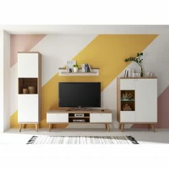 Norrwood Wohnwand Gyland II (4-teilig) - Matt Weiß / Eiche Riviera Dekor