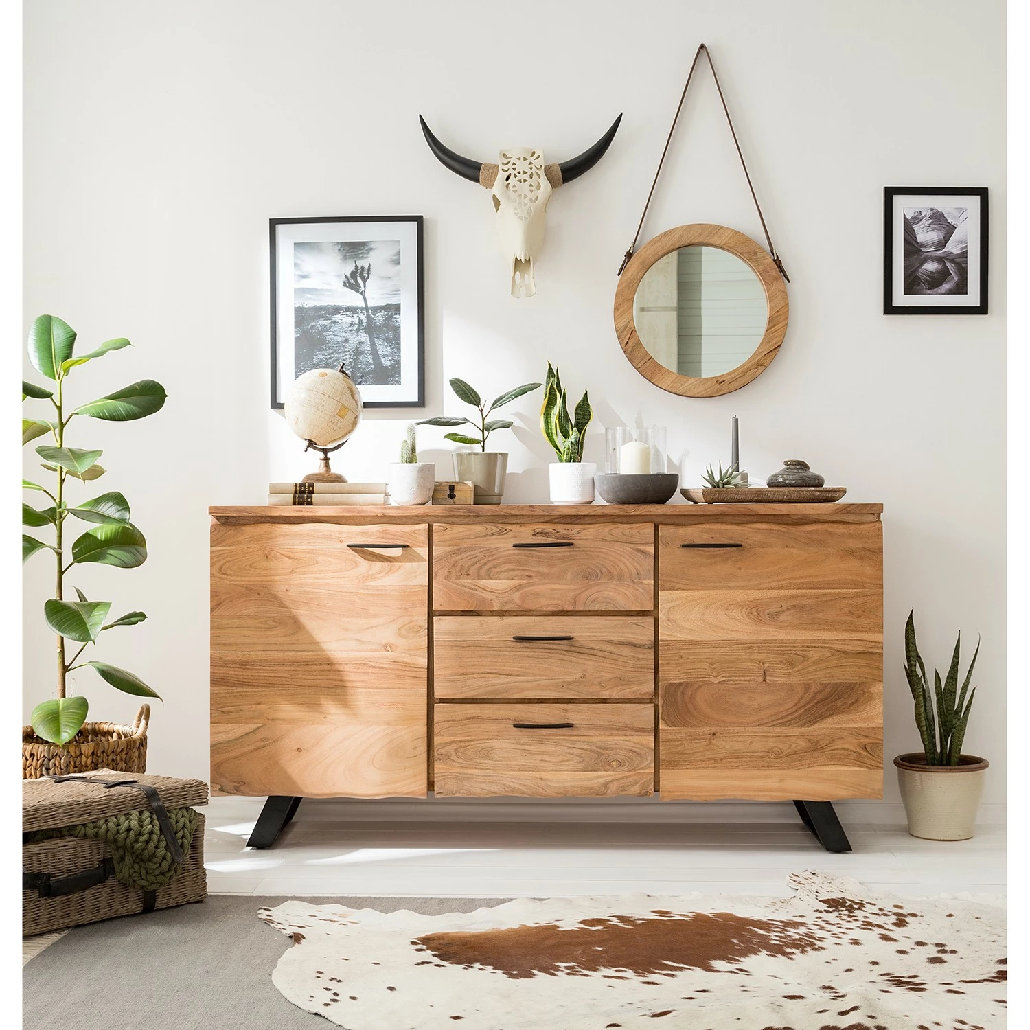 Ars Natura Sideboard Vardo - Akazie massiv / Metall - Akazie / Schwarz 3 Ars Natura Sideboard Vardo - Akazie massiv / Metall - Akazie / Schwarz – Bild 3