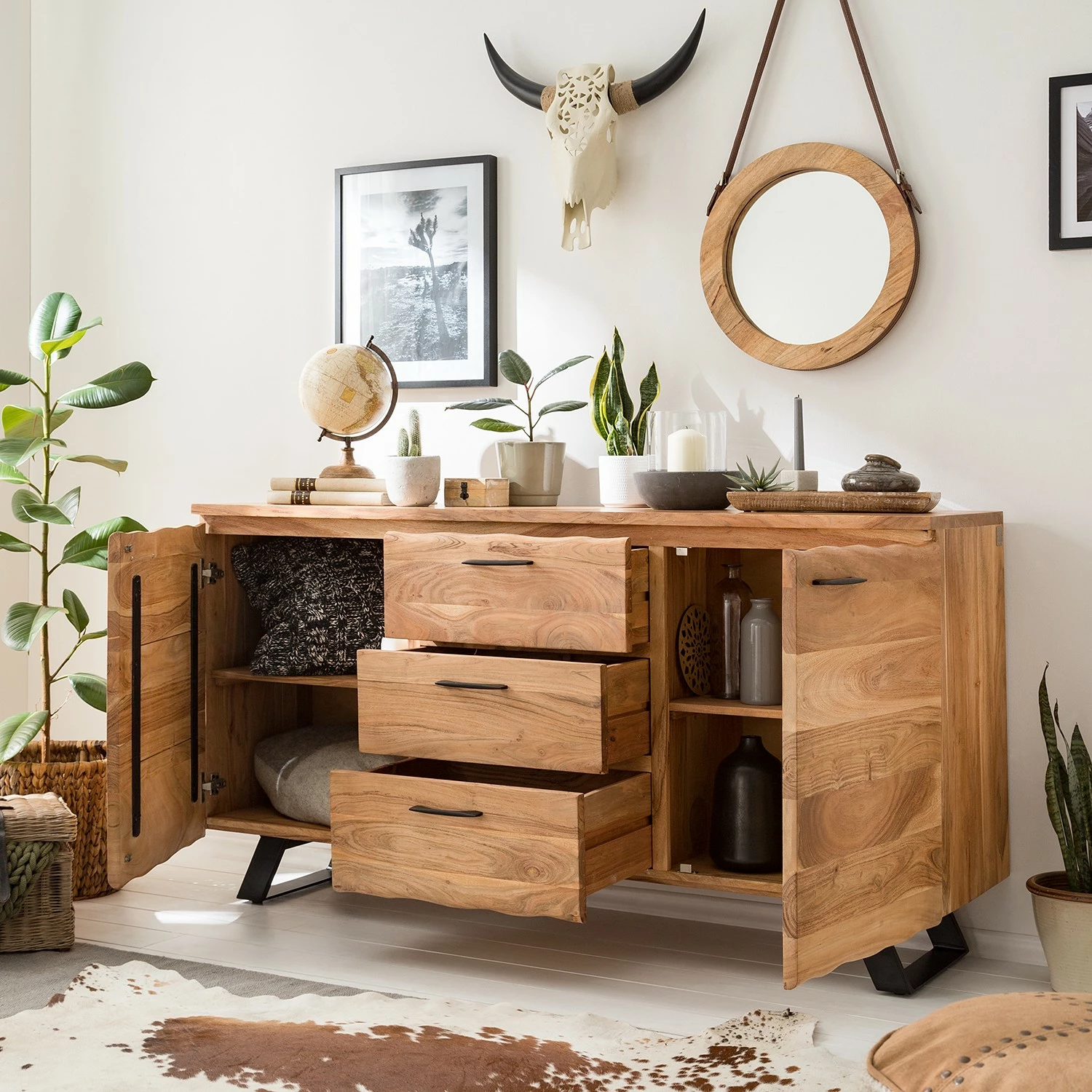 Ars Natura Sideboard Vardo - Akazie massiv / Metall - Akazie / Schwarz 4 Ars Natura Sideboard Vardo - Akazie massiv / Metall - Akazie / Schwarz – Bild 4