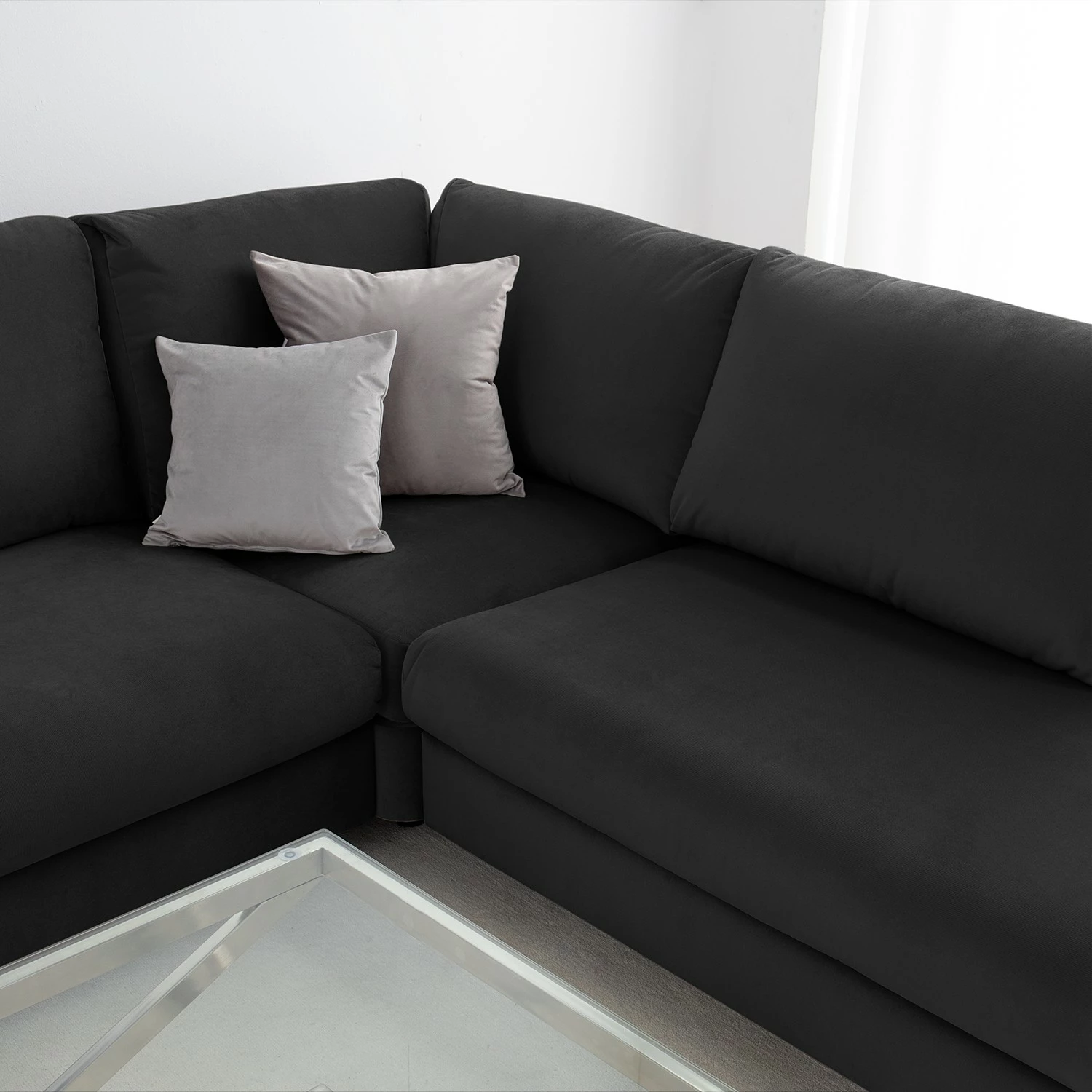 Jack & Alice Ecksofa Baitz I - Samt Krysia: Dunkelgrau - Ottomane davorstehend links 10 Jack & Alice Ecksofa Baitz I - Samt Krysia: Dunkelgrau - Ottomane davorstehend links – Bild 10