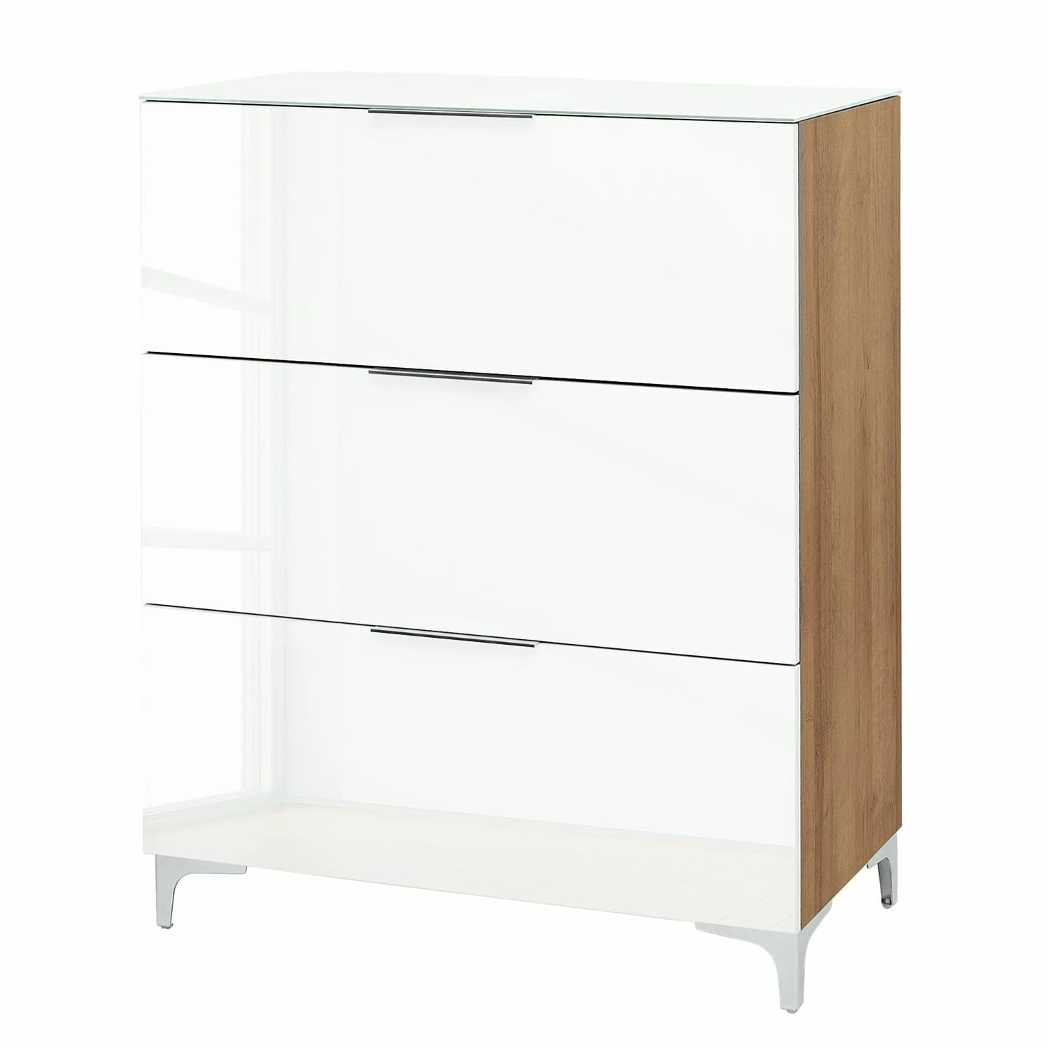 Maja Möbel Kommode Shino I - Glas Weiß / Eiche Riviera Dekor - Höhe: 109 cm 1 Maja Möbel Kommode Shino I - Glas Weiß / Eiche Riviera Dekor - Höhe: 109 cm