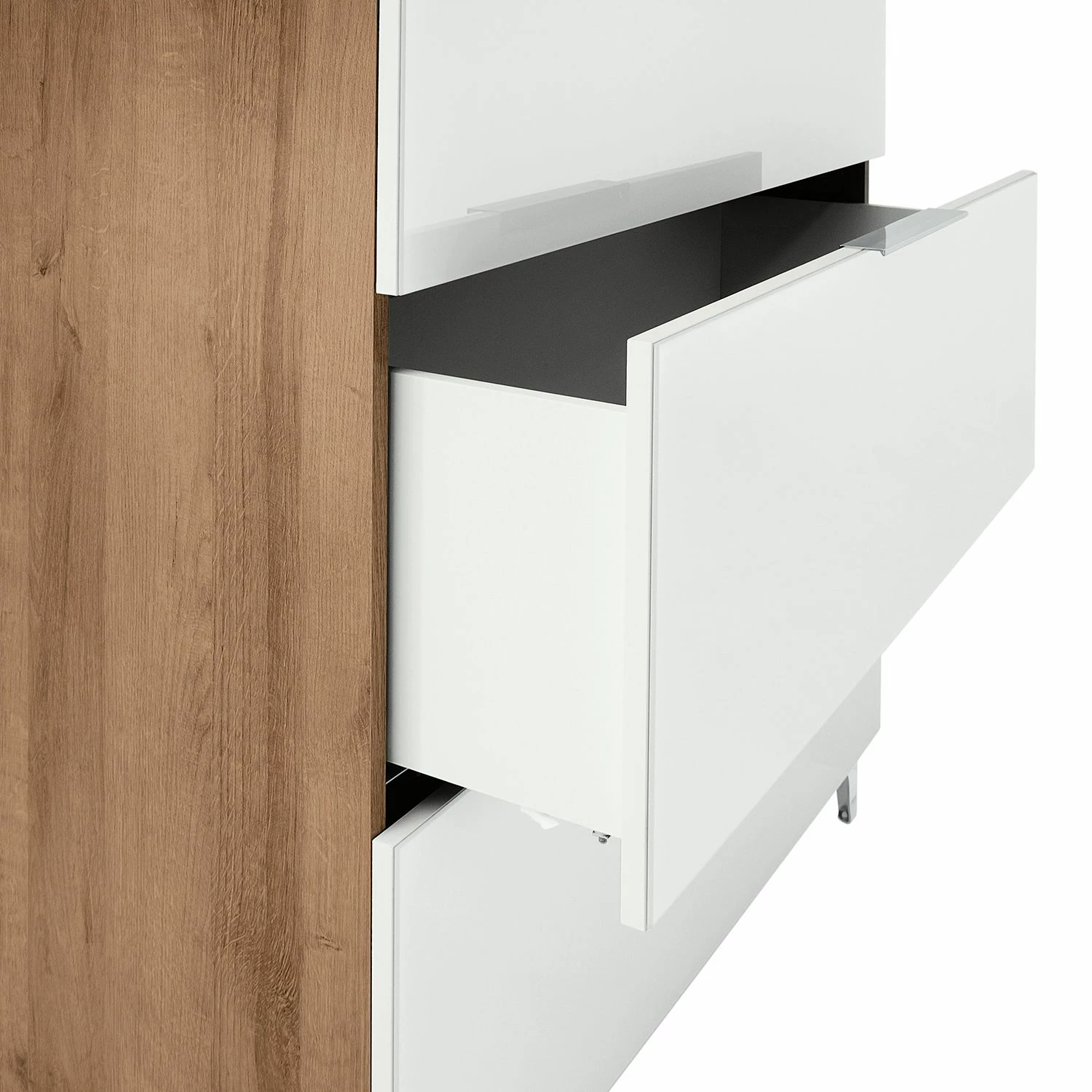 Maja Möbel Kommode Shino I - Glas Weiß / Eiche Riviera Dekor - Höhe: 109 cm 4 Maja Möbel Kommode Shino I - Glas Weiß / Eiche Riviera Dekor - Höhe: 109 cm – Bild 4