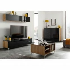 Maja Möbel TV-Lowboard Shino IV - Glas Schwarz / Eiche Riviera Dekor -WOHNZIMMERMÖBEL Verkäufe 1000170624 190418 12393900128 MOOD GALLERYIMAGES P000000001000170624 mood