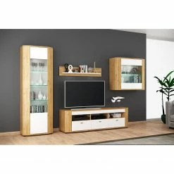 Loftscape Wohnwand Machado (4-teilig) - Hochglanz Weiß / Eiche Grandson Dekor -WOHNZIMMERMÖBEL Verkäufe 1000171330 190502 10102100001 MOOD GALLERYIMAGES P000000001000171330 mood