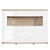 Loftscape Highboard Jaguare - Hochglanz Weiß / Eiche Ribbeck Dekor