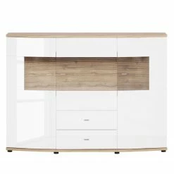Loftscape Highboard Jaguare - Hochglanz Weiß / Eiche Ribbeck Dekor