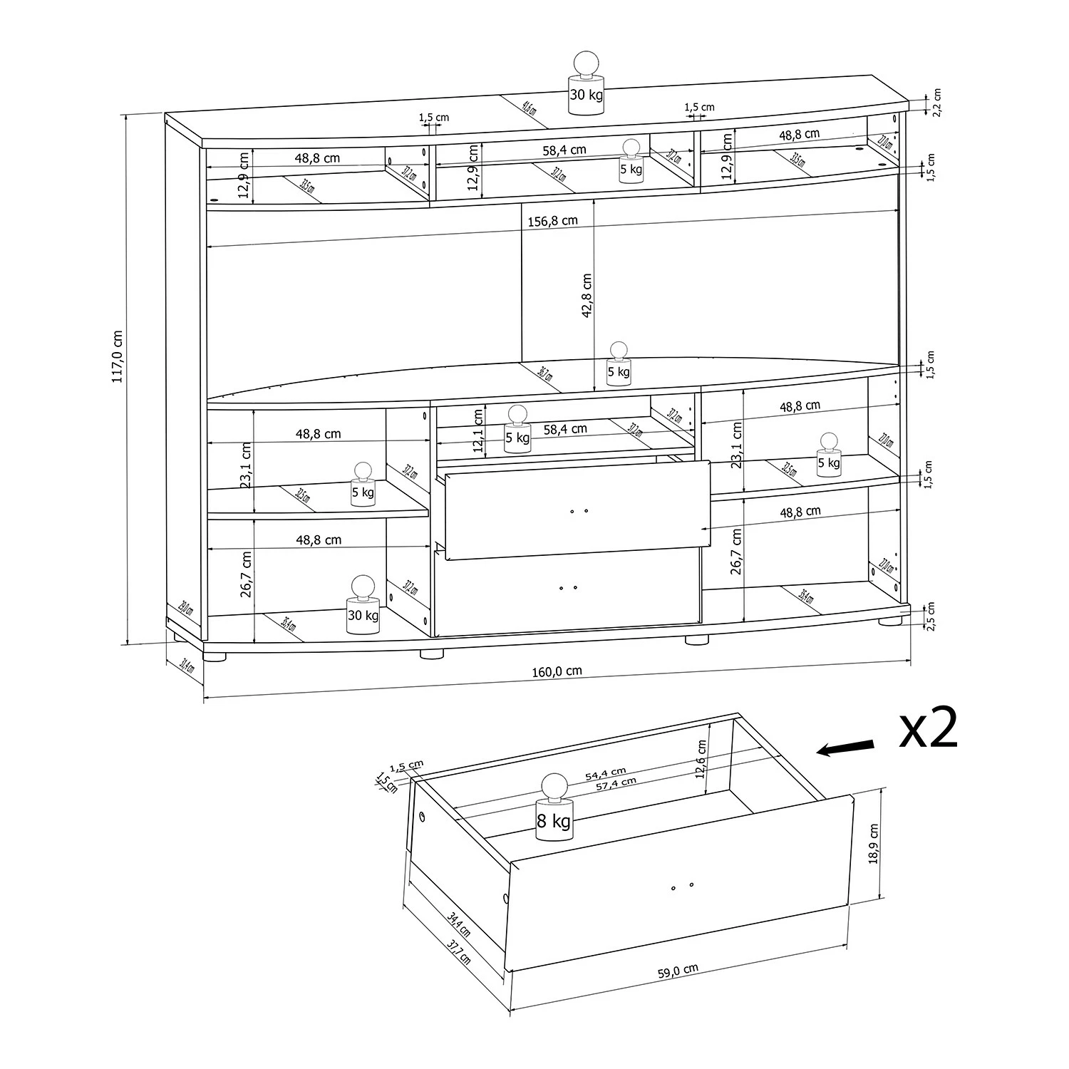 Loftscape Highboard Jaguare - Hochglanz Weiß / Eiche Ribbeck Dekor 3 Loftscape Highboard Jaguare - Hochglanz Weiß / Eiche Ribbeck Dekor – Bild 3