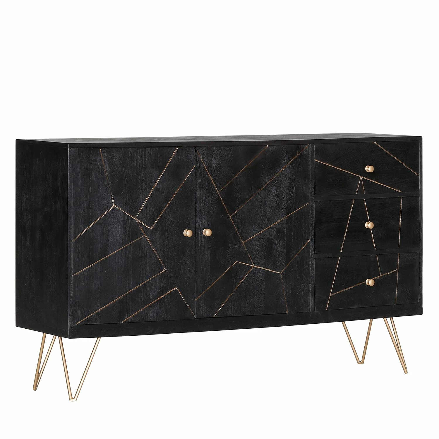 Jack & Alice Sideboard Towa - Akazie massiv / Metall - Schwarz / Gold 1 Jack & Alice Sideboard Towa - Akazie massiv / Metall - Schwarz / Gold