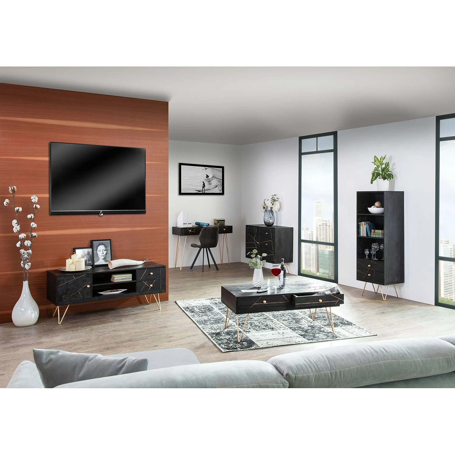 Jack & Alice Sideboard Towa - Akazie massiv / Metall - Schwarz / Gold 2 Jack & Alice Sideboard Towa - Akazie massiv / Metall - Schwarz / Gold – Bild 2