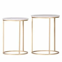 Jack & Alice Beistelltisch Ryo (2-teilig) - Marmor / Metall - Marmor Weiß / Gold