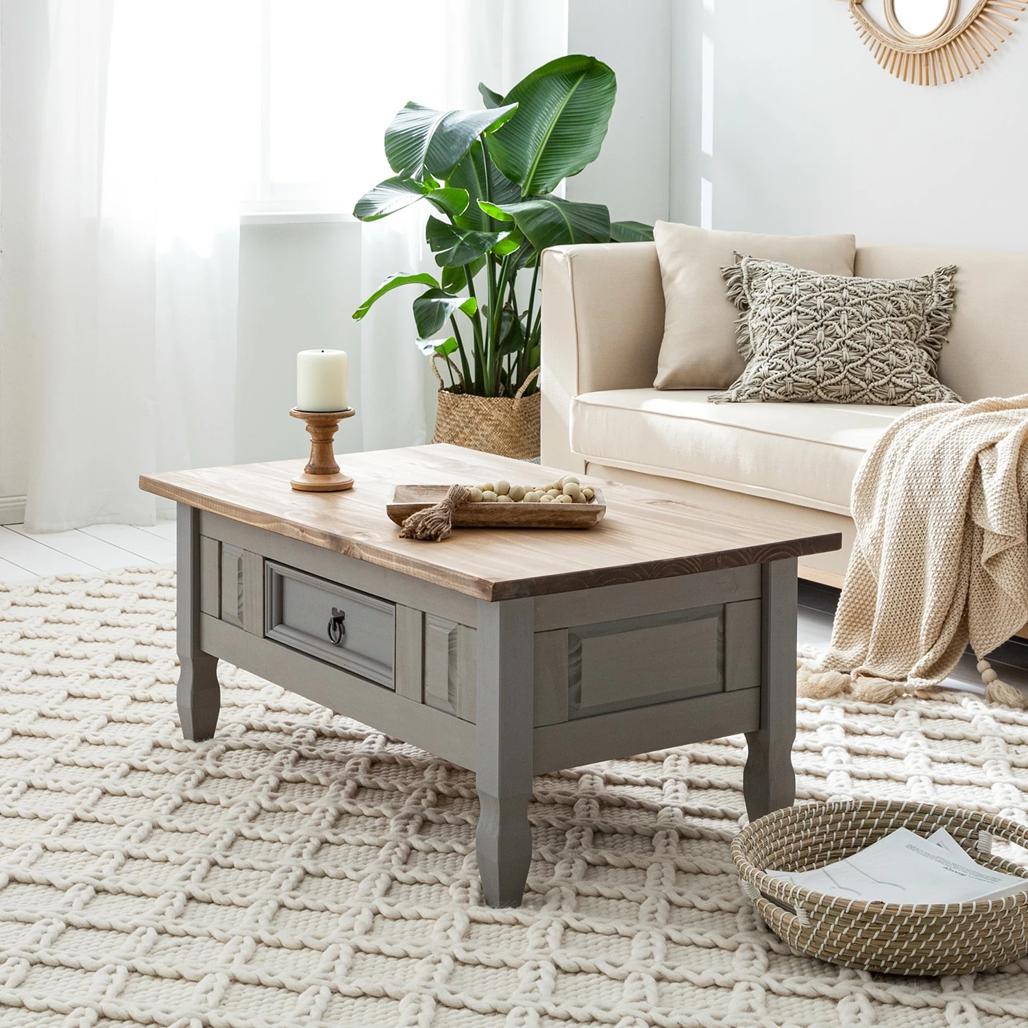 Maison Belfort Couchtisch Finca Rustica - Kiefer massiv - Kiefer Grau 2 Maison Belfort Couchtisch Finca Rustica - Kiefer massiv - Kiefer Grau – Bild 2