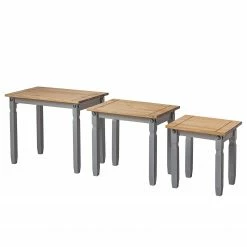 Maison Belfort Beistelltisch Finca Rustica (3er-Set) - Kiefer massiv - Kiefer Grau