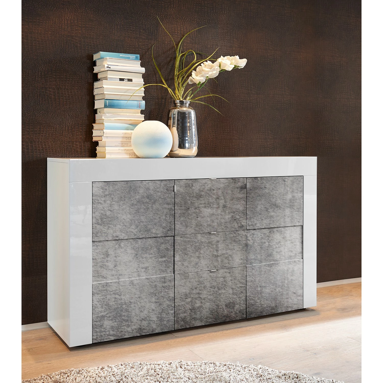 LC Spa Sideboard Easy II - Hochglanz Weiß / Beton Dekor 2 LC Spa Sideboard Easy II - Hochglanz Weiß / Beton Dekor – Bild 2