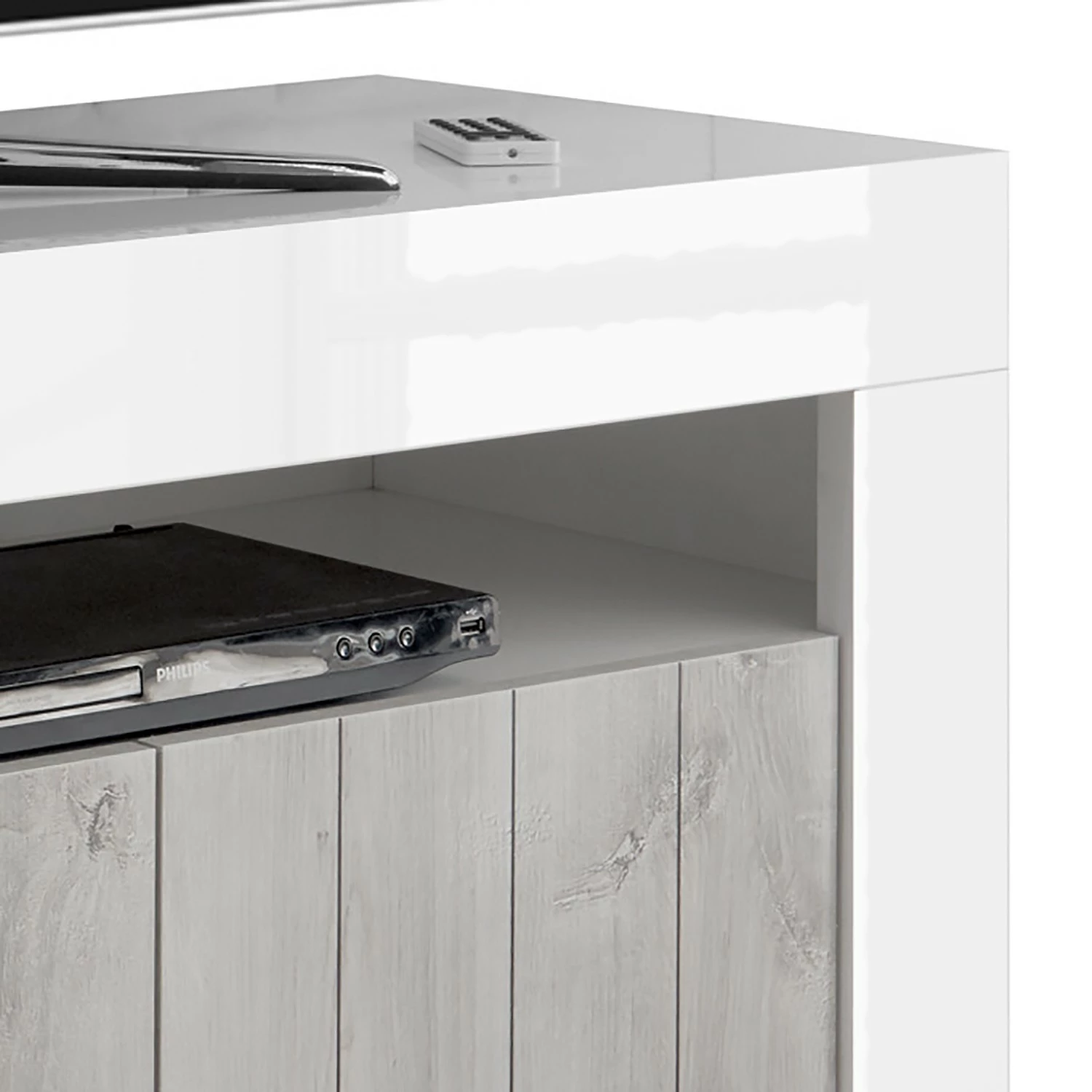 LC Spa TV-Lowboard Urbino - Hochglanz Weiß - Hellgrau / Weiß 5 LC Spa TV-Lowboard Urbino - Hochglanz Weiß - Hellgrau / Weiß – Bild 5