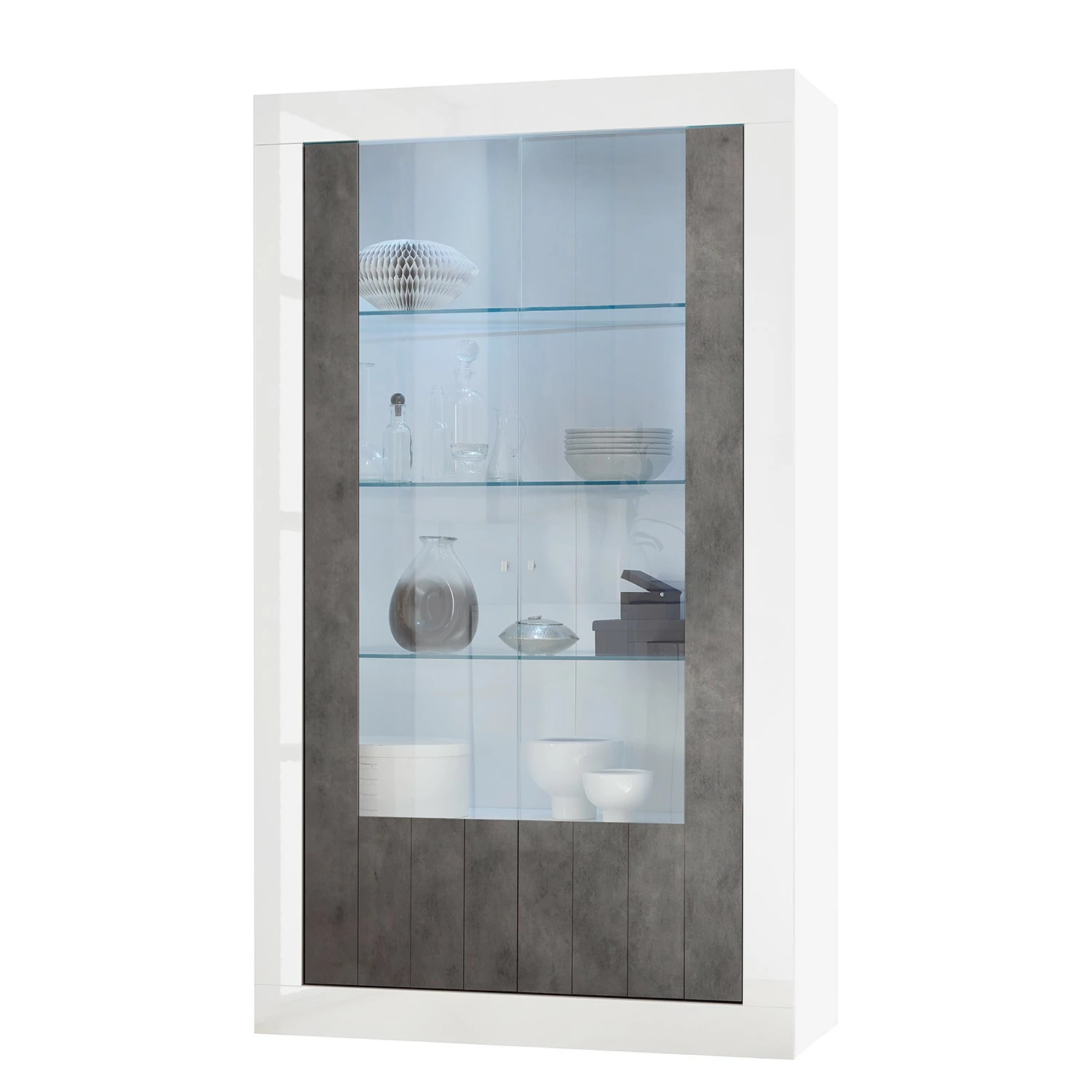 LC Spa Vitrinenschrank Urbino - Beton Dekor / Weiß 1 LC Spa Vitrinenschrank Urbino - Beton Dekor / Weiß