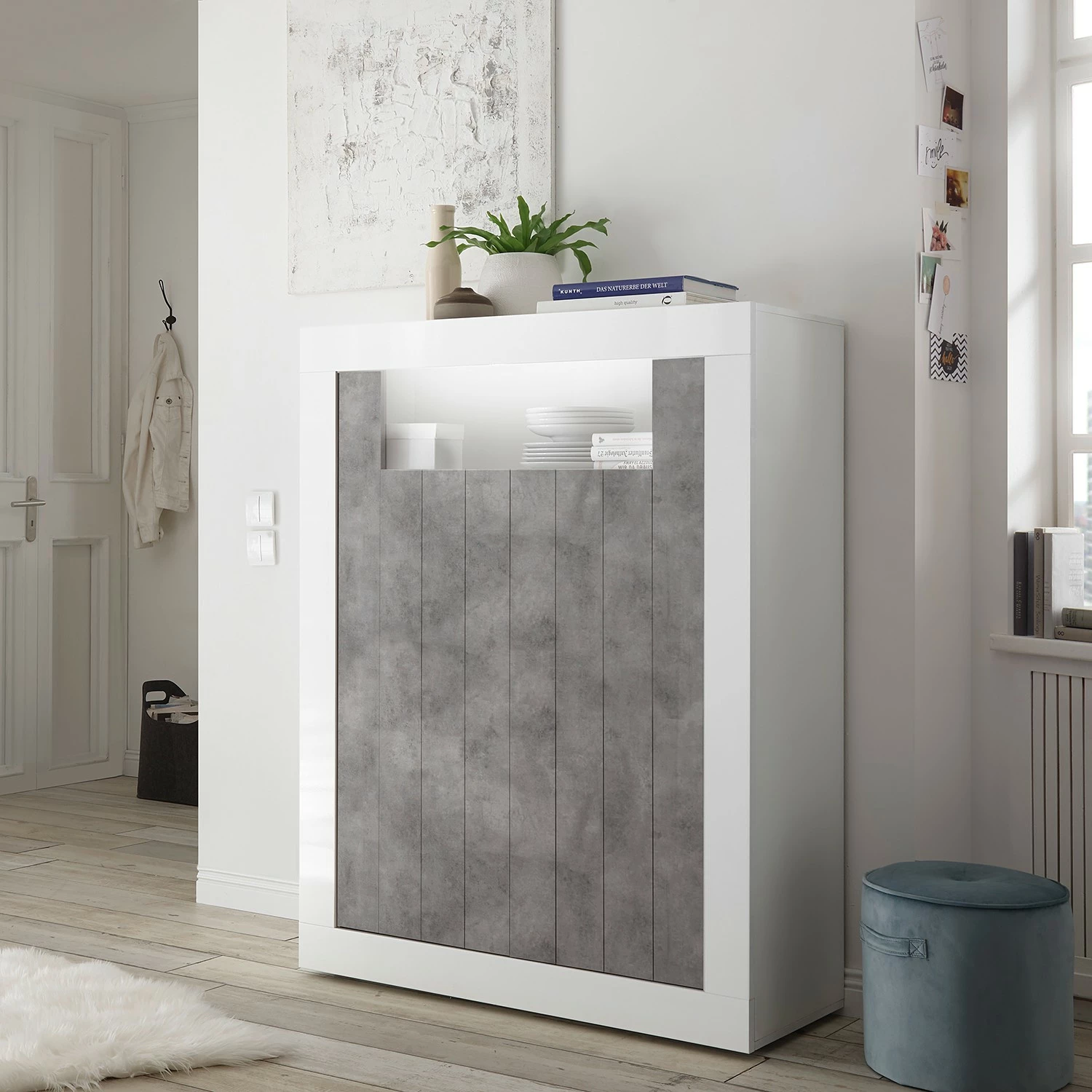 LC Spa Highboard Urbino - Beton Dekor / Weiß 2 LC Spa Highboard Urbino - Beton Dekor / Weiß – Bild 2