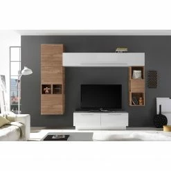 LC Spa Wohnwand Infinity VIII (8-teilig) - Weiß / Nussbaum hell Dekor