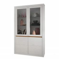 Naturoo Vitrinenschrank Maceio II - Kiefer Massiv - Kiefer Weiß