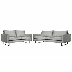 Ars manufacti Polstergarnitur Liel I (3-2) - Antiklederlook - Samt Onoli: Hellgrau