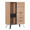 Red Living Highboard Relva - Eiche teilmassiv / Metall - Eiche / Schwarz