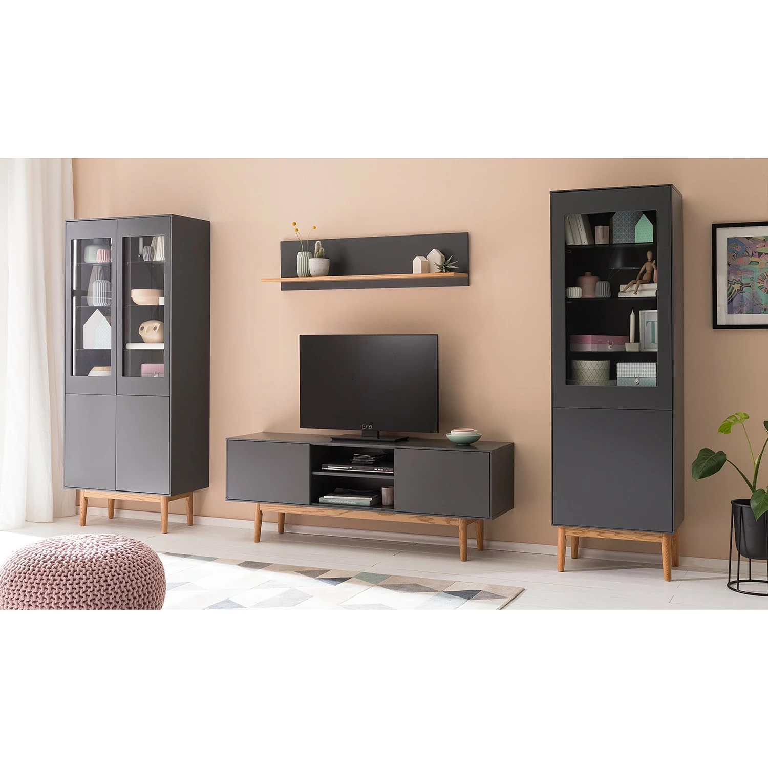 Mørteens Wohnwand Lindholm II (4-teilig) - Eiche teilmassiv - Grau 2 Mørteens Wohnwand Lindholm II (4-teilig) - Eiche teilmassiv - Grau – Bild 2