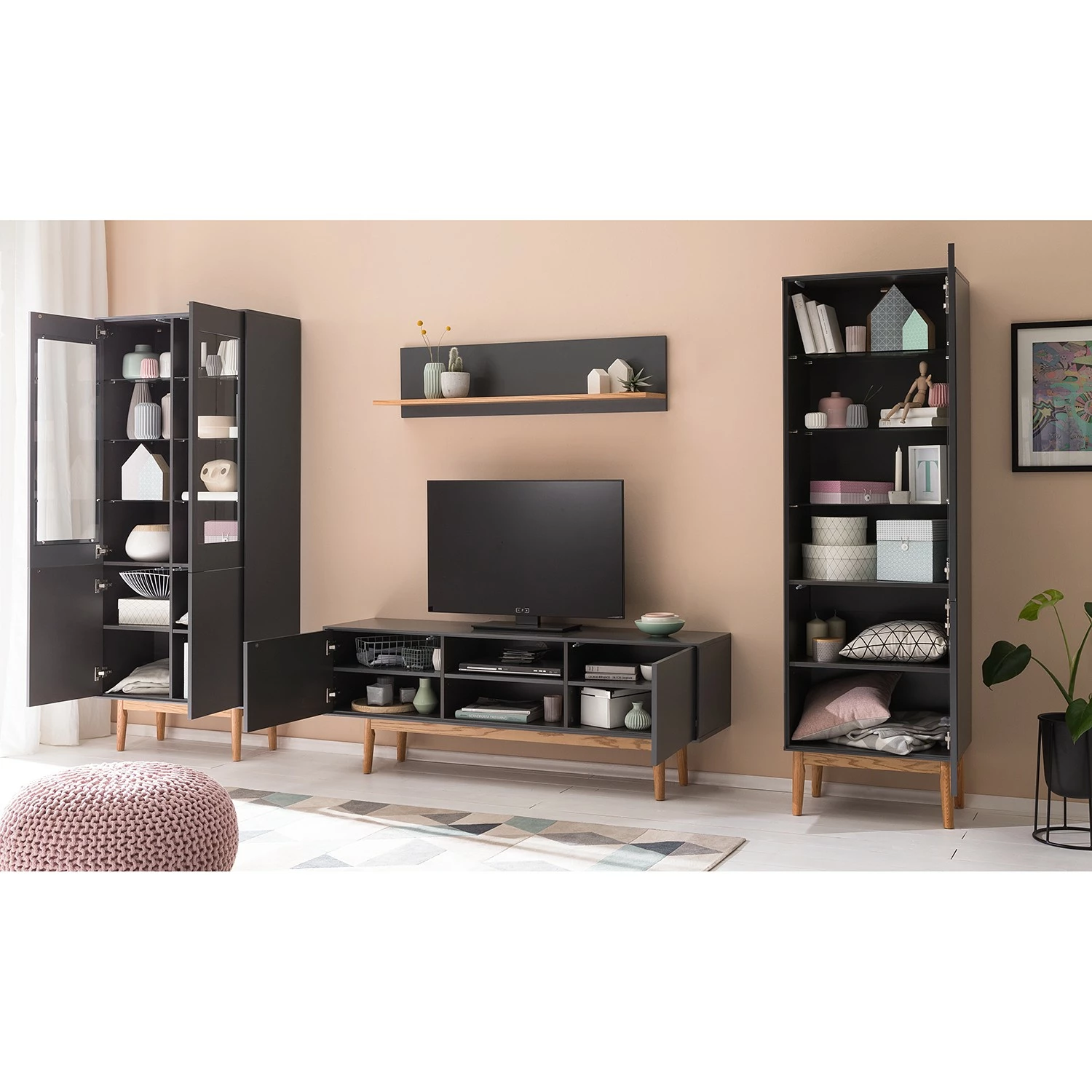 Mørteens Wohnwand Lindholm II (4-teilig) - Eiche teilmassiv - Grau 3 Mørteens Wohnwand Lindholm II (4-teilig) - Eiche teilmassiv - Grau – Bild 3