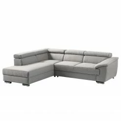 Fredriks Ecksofa Swain - Webstoff - Lichtgrau - Longchair davorstehend links - Schlaffunktion