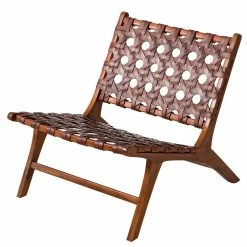 Ars manufacti Loungesessel Copan - Echtleder / Teakholz massiv - Cognacbraun / Teak