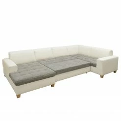 Ars Natura Wohnlandschaften Roblin II - Strukturstoff / Kunstleder - Grau / Weiß - Longchair davorstehend links - Schlaffunktion - Bettkasten -WOHNZIMMERMÖBEL Verkäufe 1000186855 200723 19000400471 DETAILS P000000001000186855