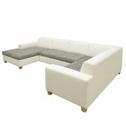 Ars Natura Wohnlandschaften Roblin II - Strukturstoff / Kunstleder - Grau / Weiß - Longchair davorstehend links - Schlaffunktion - Bettkasten -WOHNZIMMERMÖBEL Verkäufe 1000186855 200723 19000700477 DETAILS P000000001000186855