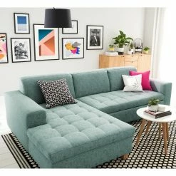 Ars Natura Ecksofa Roblin III - Webstoff - Mintgrau - Longchair davorstehend links - Schlaffunktion -WOHNZIMMERMÖBEL Verkäufe 1000186875 210323 15281902397 MOOD DETAILS P000000001000186875 mood