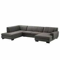 Loftscape Wohnlandschaft Lefroy I - Flachgewebe - Dunkelgrau - Longchair davorstehend rechts / Ottomane links - Schlaffunktion