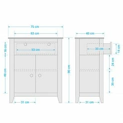 Maison Belfort Kommode Belleria III - Kiefer massiv / Wiener Geflecht - Weiß -WOHNZIMMERMÖBEL Verkäufe 1000187586 200214 06021600015 SKETCH DETAILS P000000001000187586 sketch