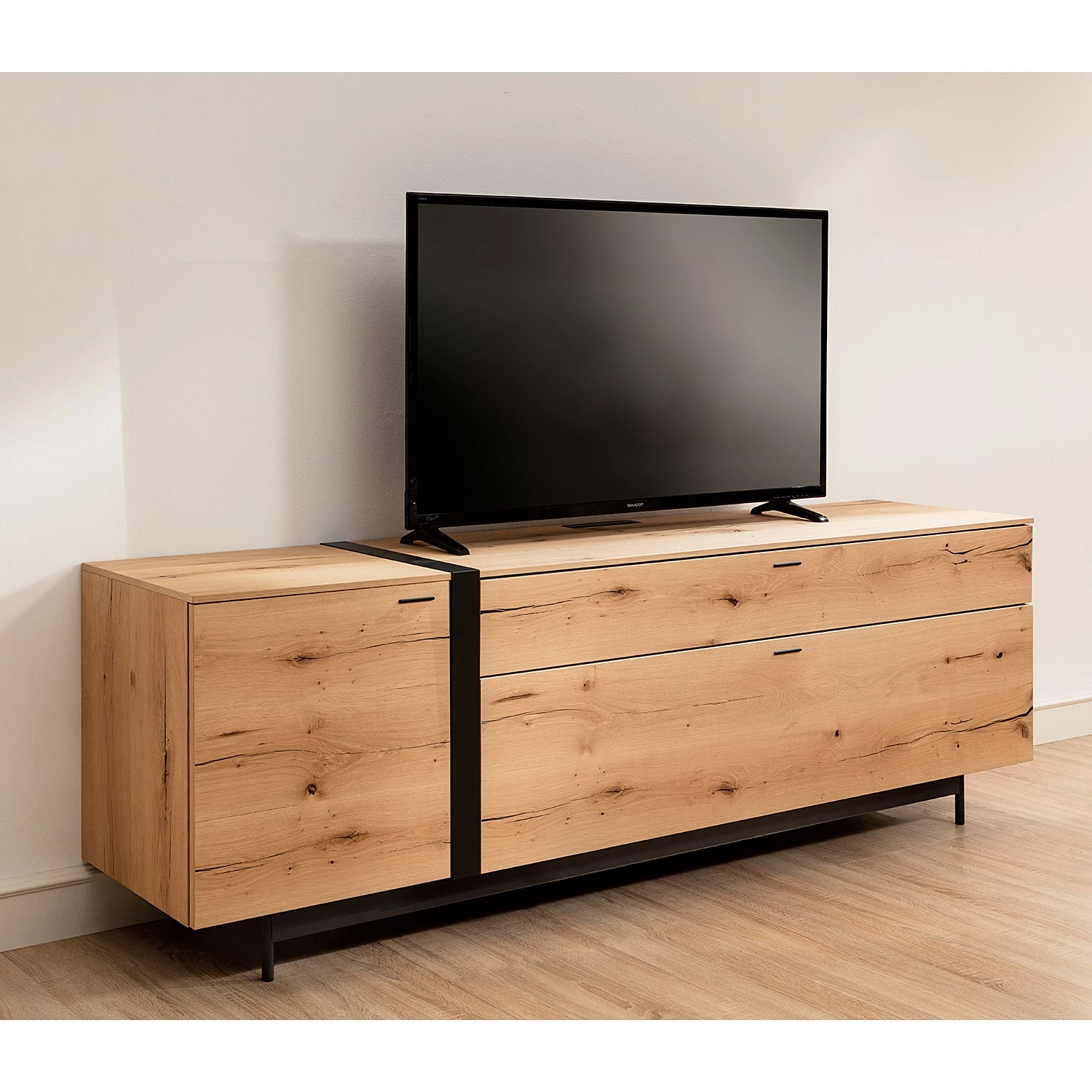 GWINNER TV-Lowboard Style II - Echtholzfurnier / Metall - Eiche / Anthrazit 2 GWINNER TV-Lowboard Style II - Echtholzfurnier / Metall - Eiche / Anthrazit – Bild 2