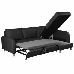 Loftscape Ecksofa Monserrat - Echtleder / Kunstleder - Schwarz - Longchair davorstehend rechts - Schlaffunktion -WOHNZIMMERMÖBEL Verkäufe 1000189575 191016 15025600161 DETAILS P000000001000189575