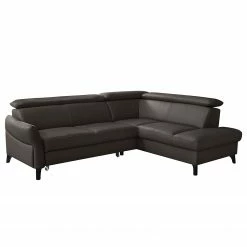 Loftscape Ecksofa Junin - Echtleder / Kunstleder - Dunkelbraun - Ottomane davorstehend rechts - Schlaffunktion - Bettkasten