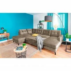 Mørteens Wohnlandschaft Sola II - Samt - Beige - Longchair davorstehend rechts / Ottomane links - Schlaffunktion - Bettkasten -WOHNZIMMERMÖBEL Verkäufe 1000189767 191025 11325200388 MOOD DETAILS P000000001000189767 mood