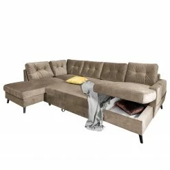 Mørteens Wohnlandschaft Sola II - Samt - Beige - Longchair davorstehend rechts / Ottomane links - Schlaffunktion - Bettkasten -WOHNZIMMERMÖBEL Verkäufe 1000189767 191025 11325200391 DETAILS P000000001000189767