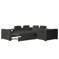 Loftscape Ecksofa Woodway I - Webstoff - Schwarz - Ottomane davorstehend rechts - Tablett -WOHNZIMMERMÖBEL Verkäufe 1000192949 191204 13432201315 DETAILS P000000001000192949