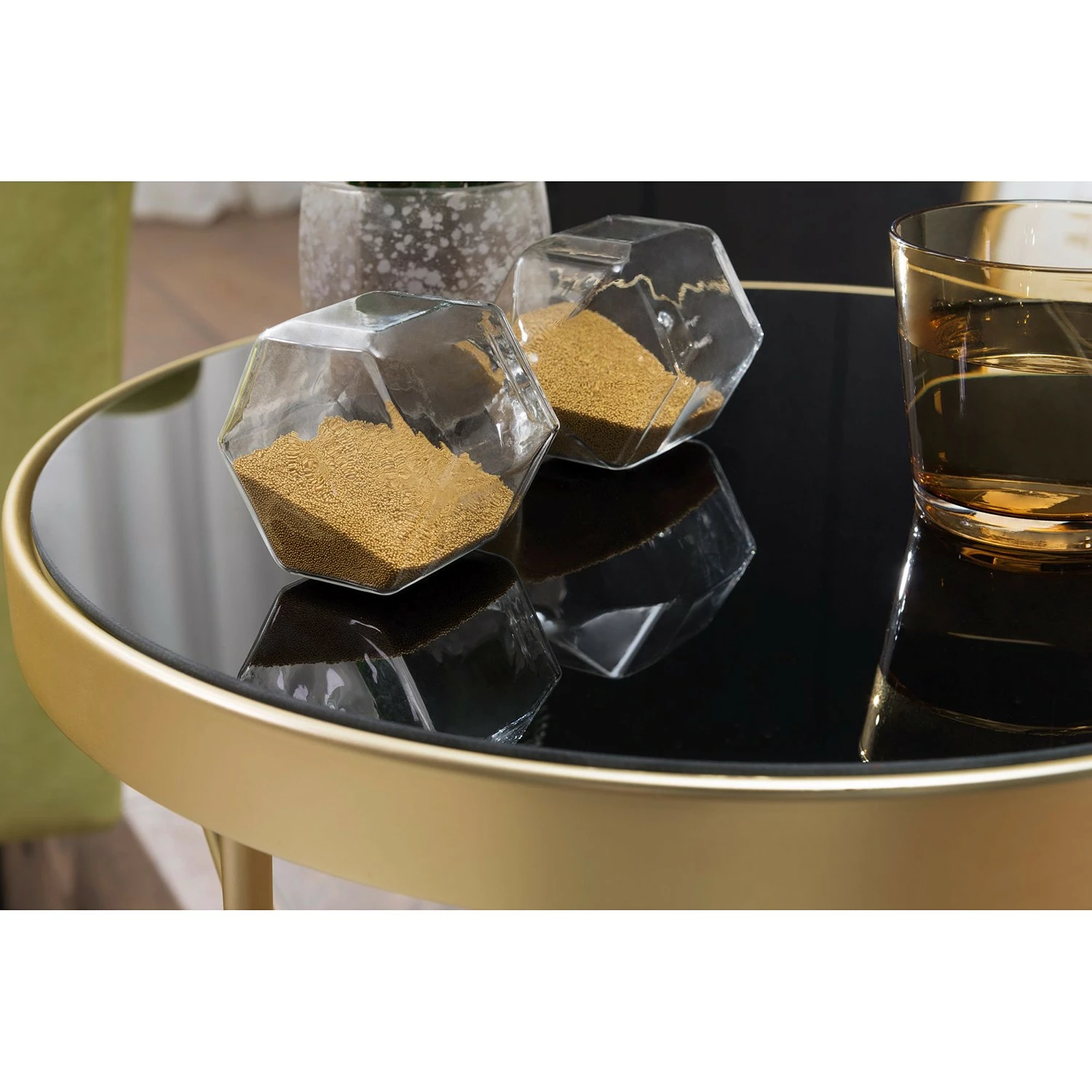 Jack & Alice Beistelltisch Morgan - Glas / Metall - Schwarz / Gold 4 Jack & Alice Beistelltisch Morgan - Glas / Metall - Schwarz / Gold – Bild 4