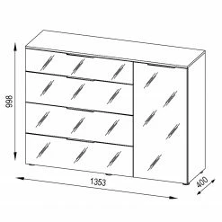 Maja Möbel Kommode Trend V - Glas - Weiß / Eiche Sonoma Dekor -WOHNZIMMERMÖBEL Verkäufe 1000197467 191129 08042000006 SKETCH DETAILS P000000001000197467 sketch