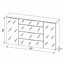 Maja Möbel Sideboard Trend II - Glas - Weiß / Eiche Sonoma Dekor -WOHNZIMMERMÖBEL Verkäufe 1000197484 191129 08042100020 SKETCH DETAILS P000000001000197484 sketch
