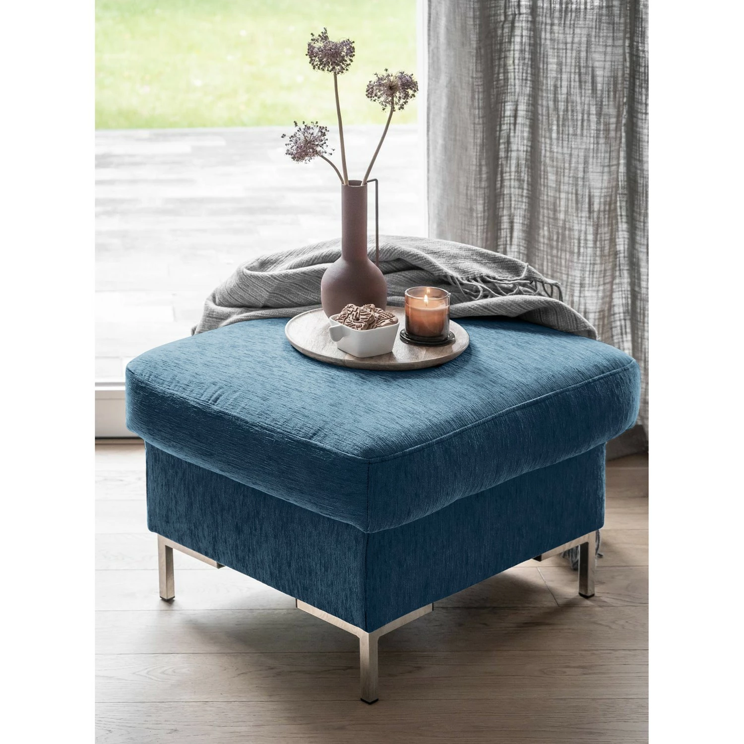 Fredriks Polsterhocker Fiesta I - Strukturstoff - Jeansblau 3 Fredriks Polsterhocker Fiesta I - Strukturstoff - Jeansblau – Bild 3