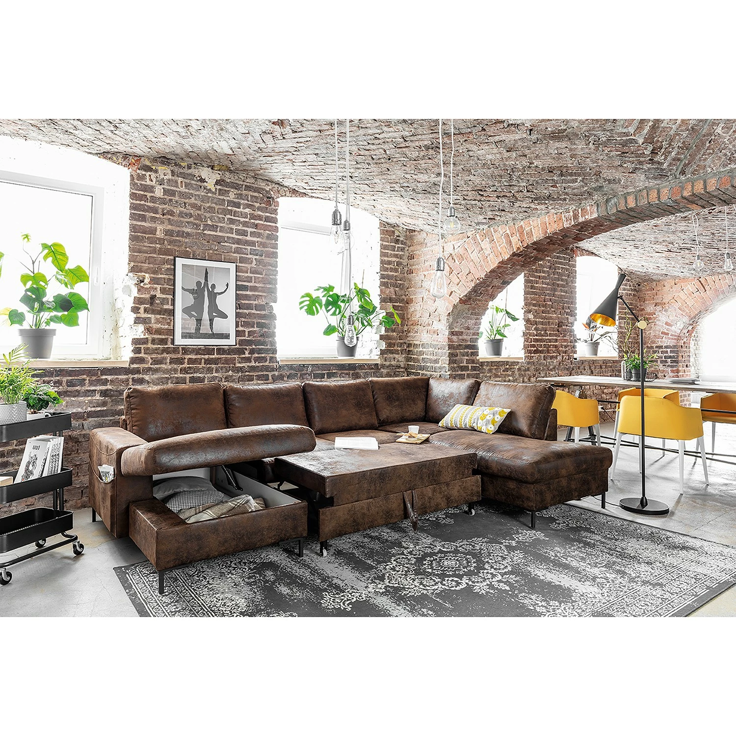 Ars manufacti Wohnlandschaft Sagata - Microfaser - Vintage Braun - Ottomane davorstehend rechts - Bettkasten - Schlaffunktion 4 Ars manufacti Wohnlandschaft Sagata - Microfaser - Vintage Braun - Ottomane davorstehend rechts - Bettkasten - Schlaffunktion – Bild 4